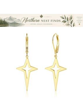 925 Sterling Silver Star Dangle Earrings Hypoallergenic Leverback 14K Gold